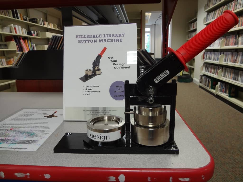Button machine at the Hillsdale Free Public Library