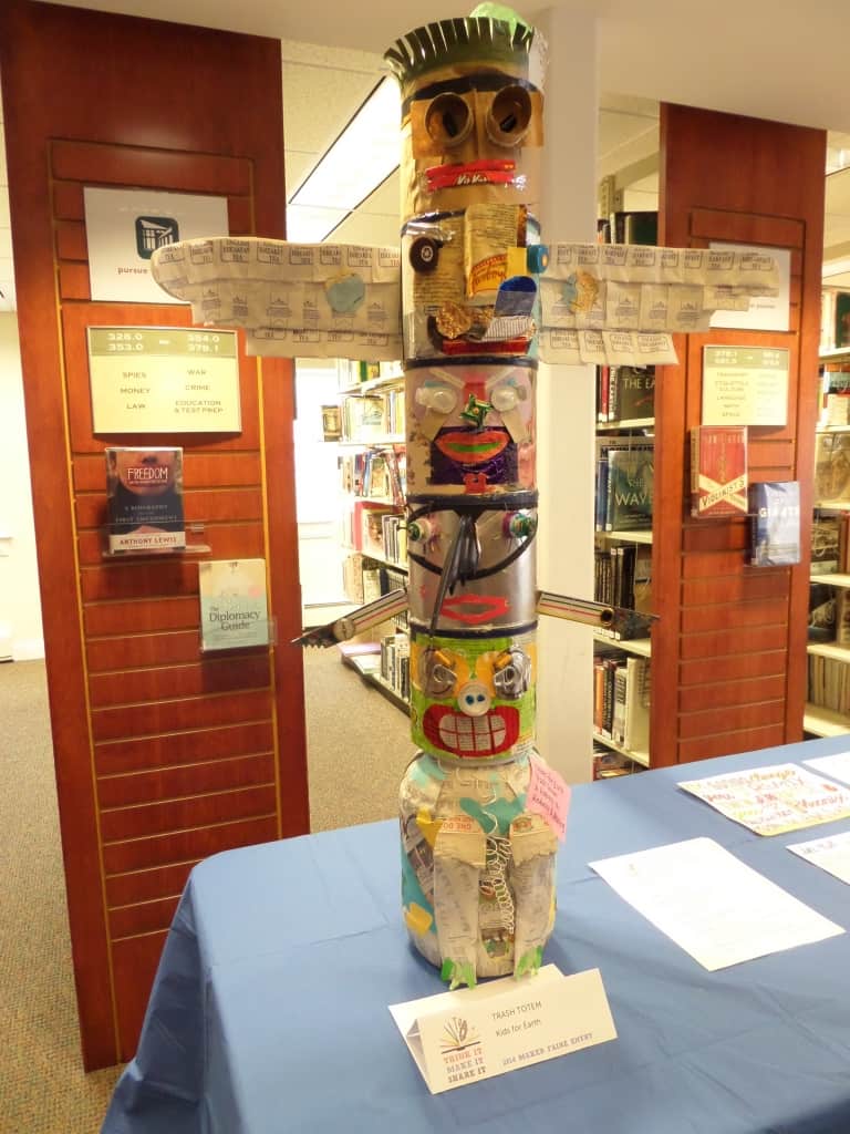 Totem pole made from recyclables