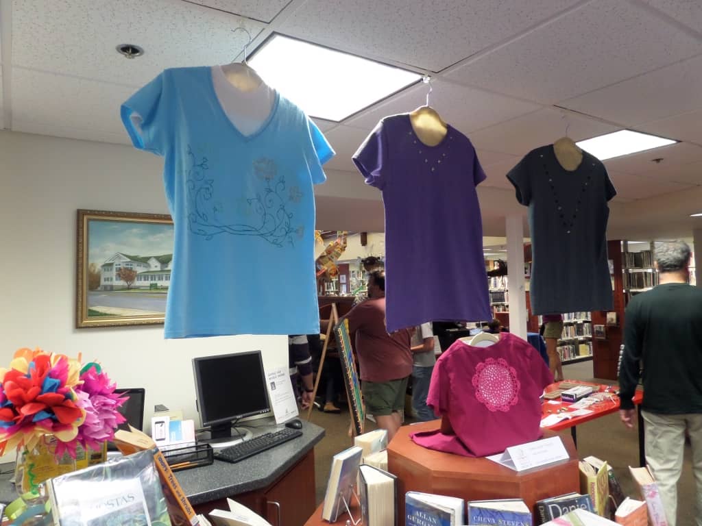 Embellished t-shirts on display