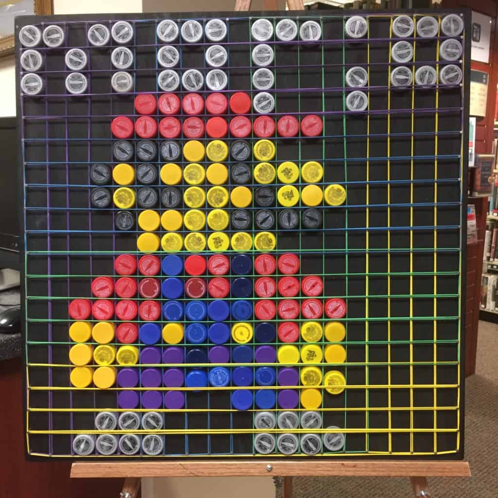Mario made on bottle-cap mosaic board