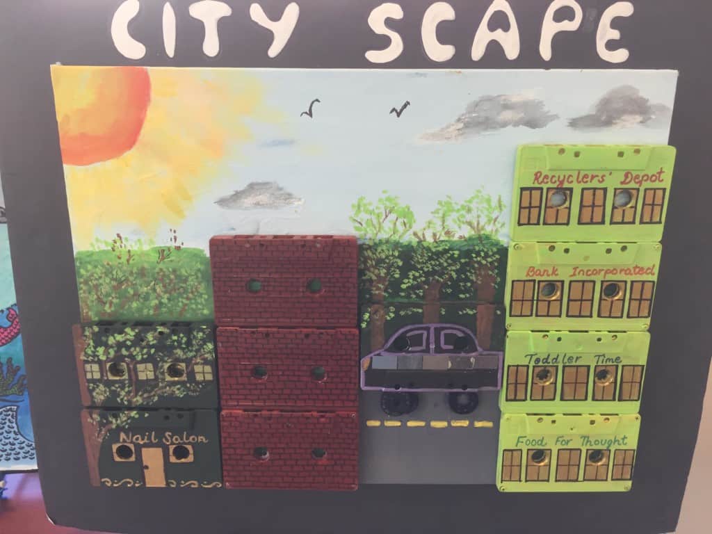 City Scape - art from recycled materials by the Devarakonda family