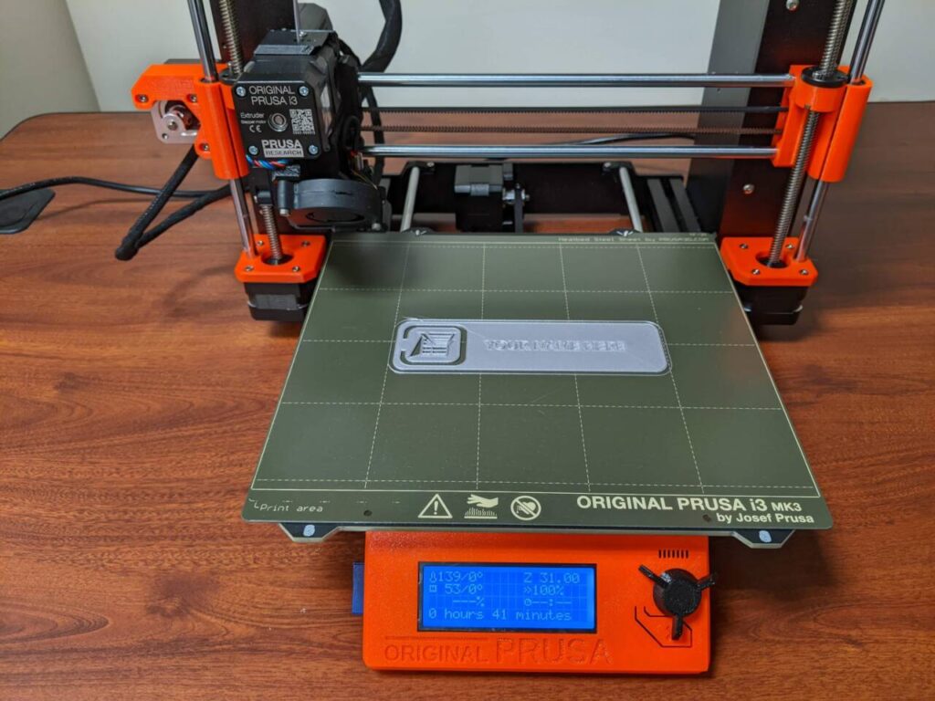 Original Prusa i3 MK3S+ printer at the Hillsdale Free Public Library