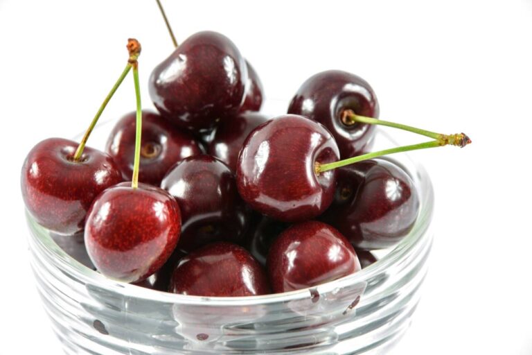 Red Cherry in Clear Glass Bowl