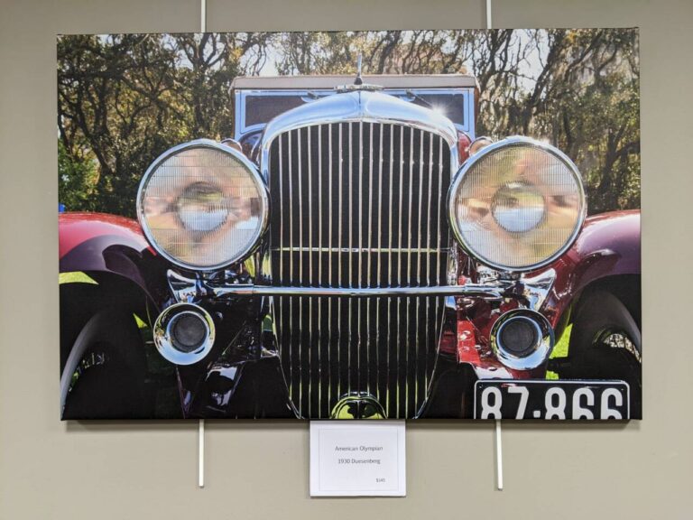 photograph on canvas featuring the front grill of a 1930 Dusenberg automobile