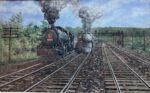 Painting of railroad trains by Barry Shiff