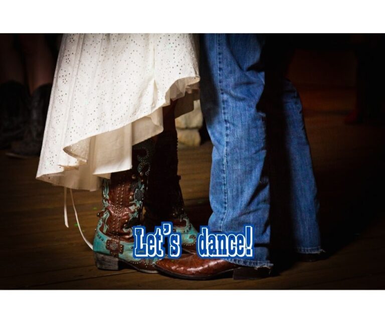Cowboy boots on man and woman dancing