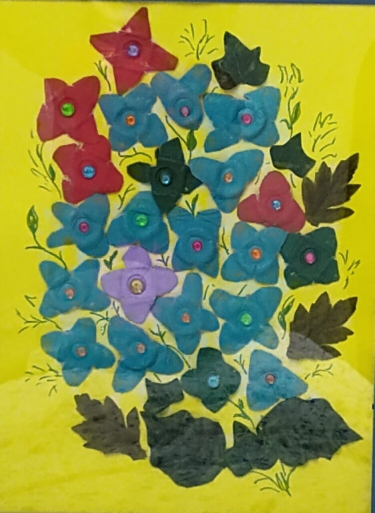 Work by artist Kanchan Devarakonda from A Journey from Waste to Art exhibit at Hillsdale Free Public Library