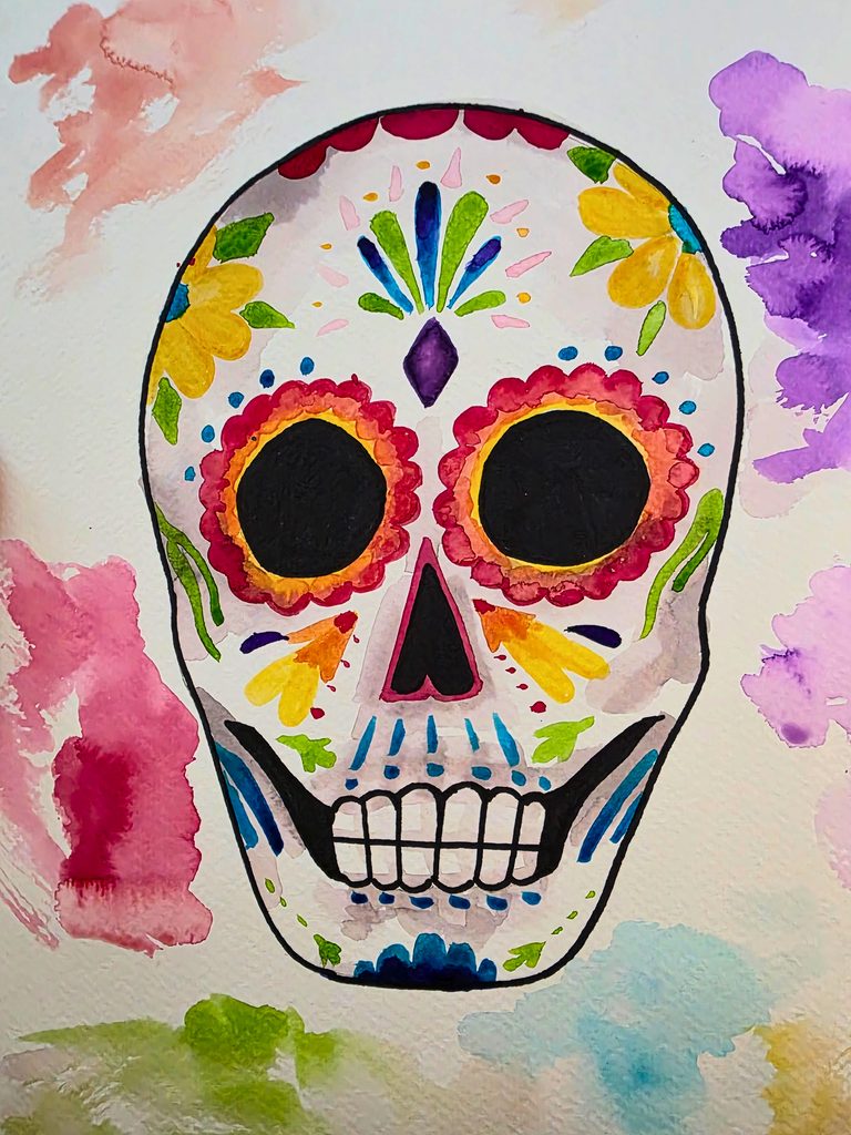 Painted watercolor sugar skull