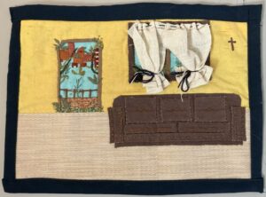 Fabric art piece from Colombianidad exhibit at HFPL