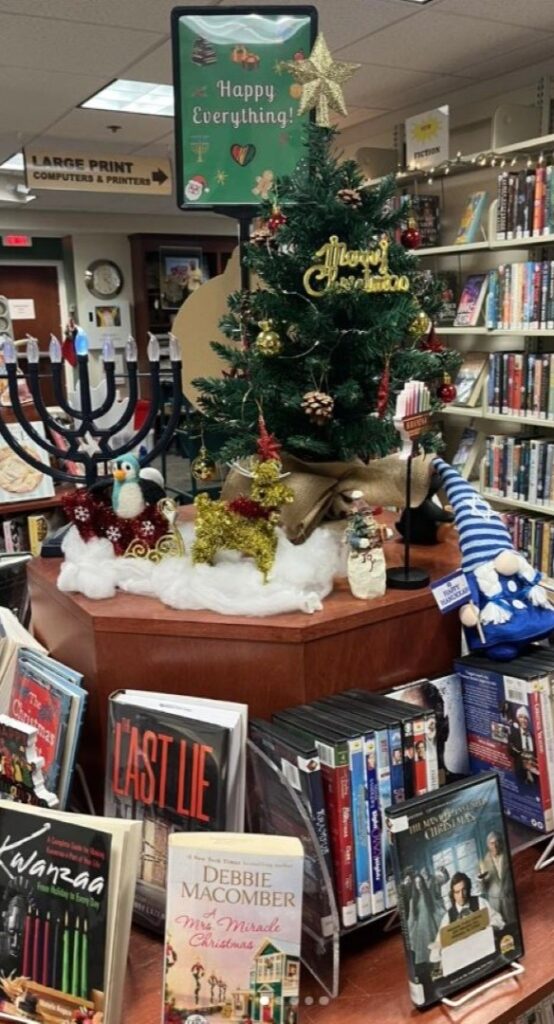 Happy Everything Holiday Book Table at Hillsdale Free Public Library
