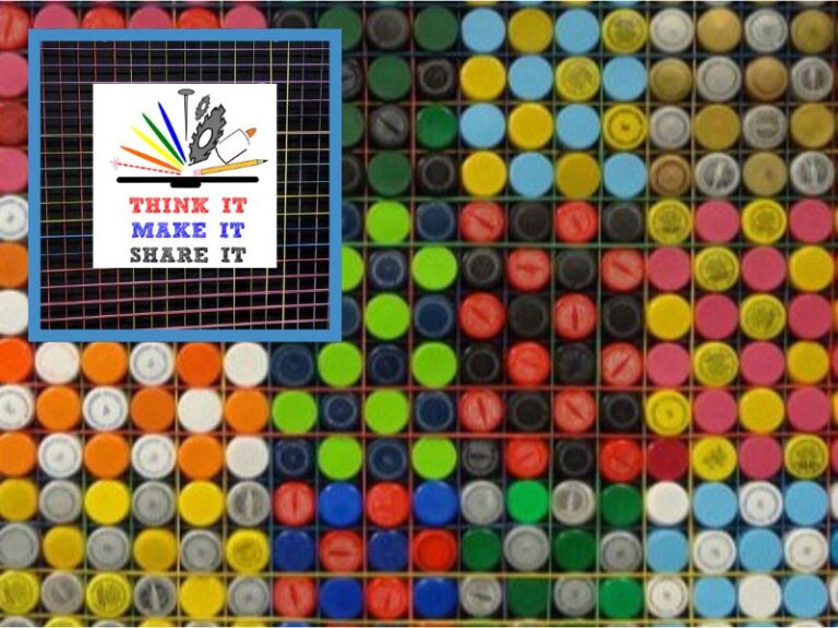 Bottle-cap mosaic board at the Hillsdale Free Public Library