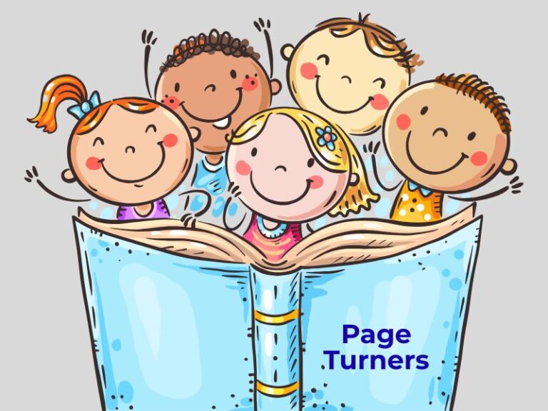 Cartoon of children excited about reading a book
