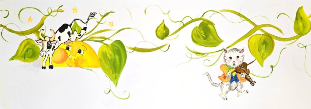 Cow Jumps Over the Moon and Cat Plays the Fiddle illustration