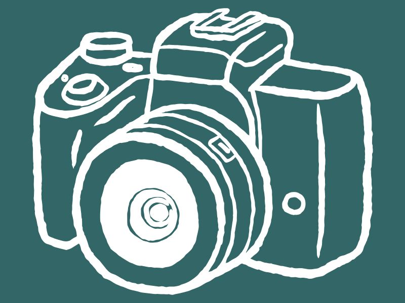 Line illustration of 35mm camera