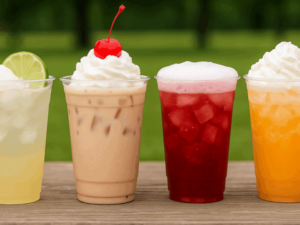 Cups of teen-favorite dirty sodas on a table